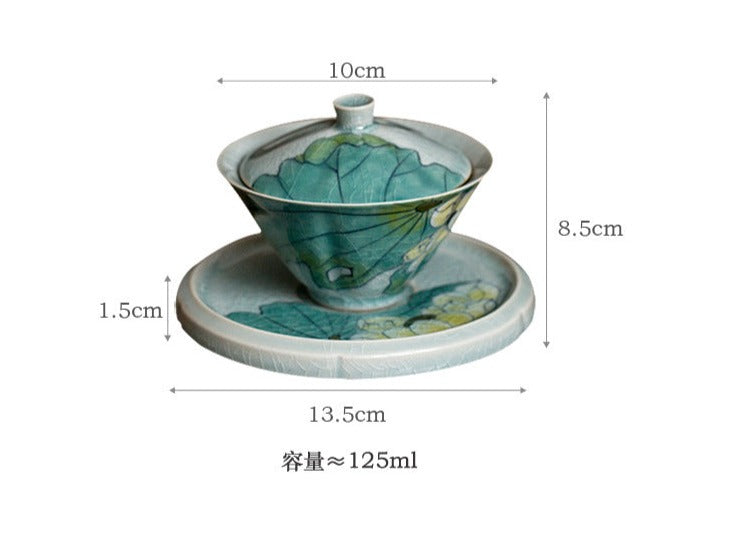 Handmade Iced Crackled Teapot Handpainted Lotus Teapot Chinese Master Ceramic Teaware Set Kungfu Tea Ceramony