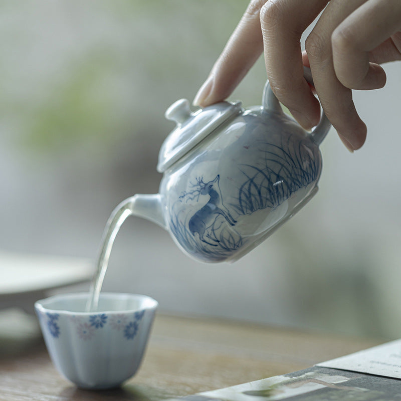 this is a ceramic teapot. this is a blue teapot