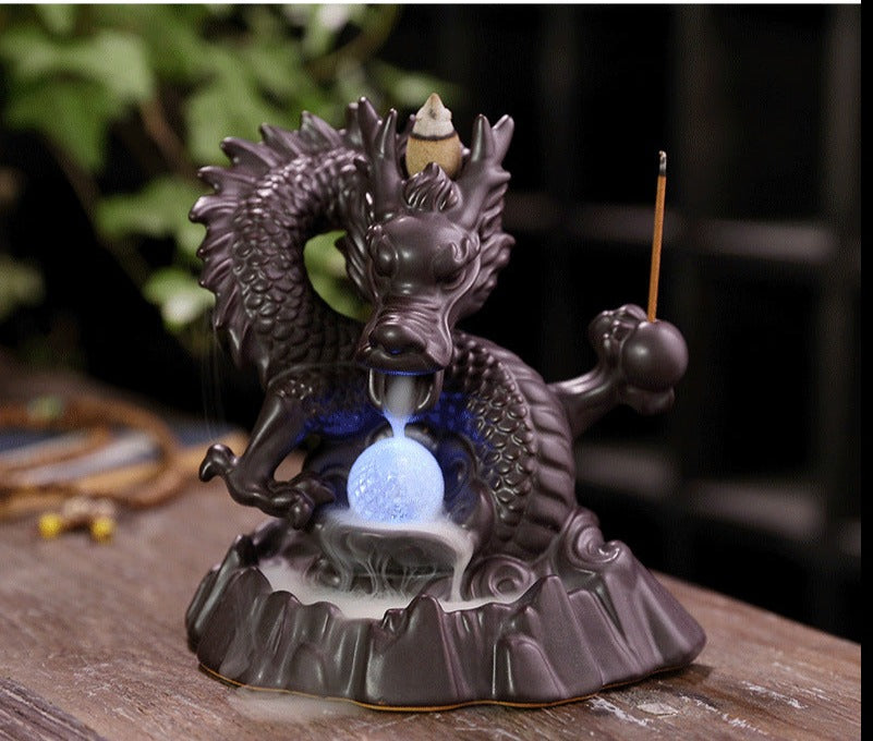 Original Design Style Chinese Dragon Incense Burner Ceramic Incense Burner LED light Incense Holder