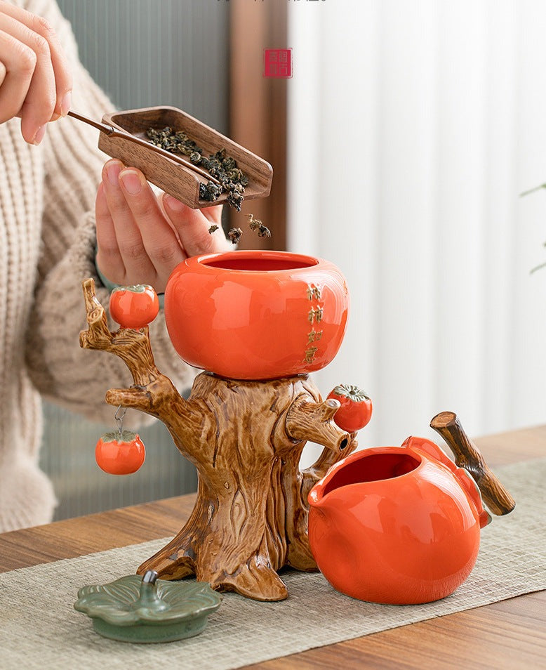 This is a persimmon-shaped automatic teapot