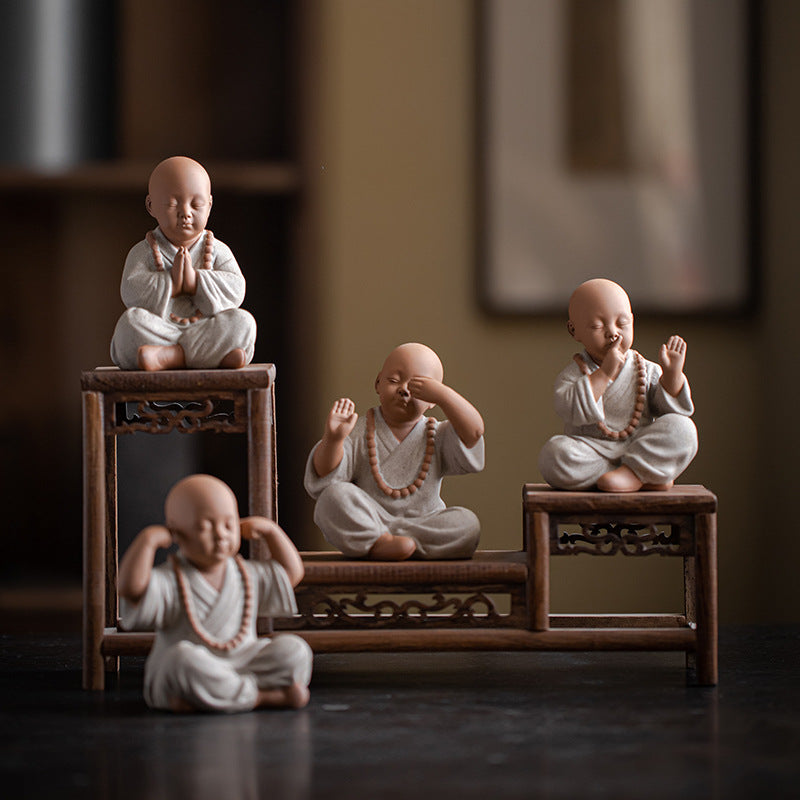 Chinese Zen Mini Monk Sculpture Little Tea Pet Classic Cermony Style