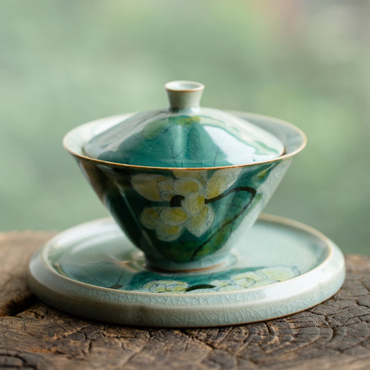 Handmade Iced Crackled Teapot Handpainted Lotus Teapot Chinese Master Ceramic Teaware Set Kungfu Tea Ceramony