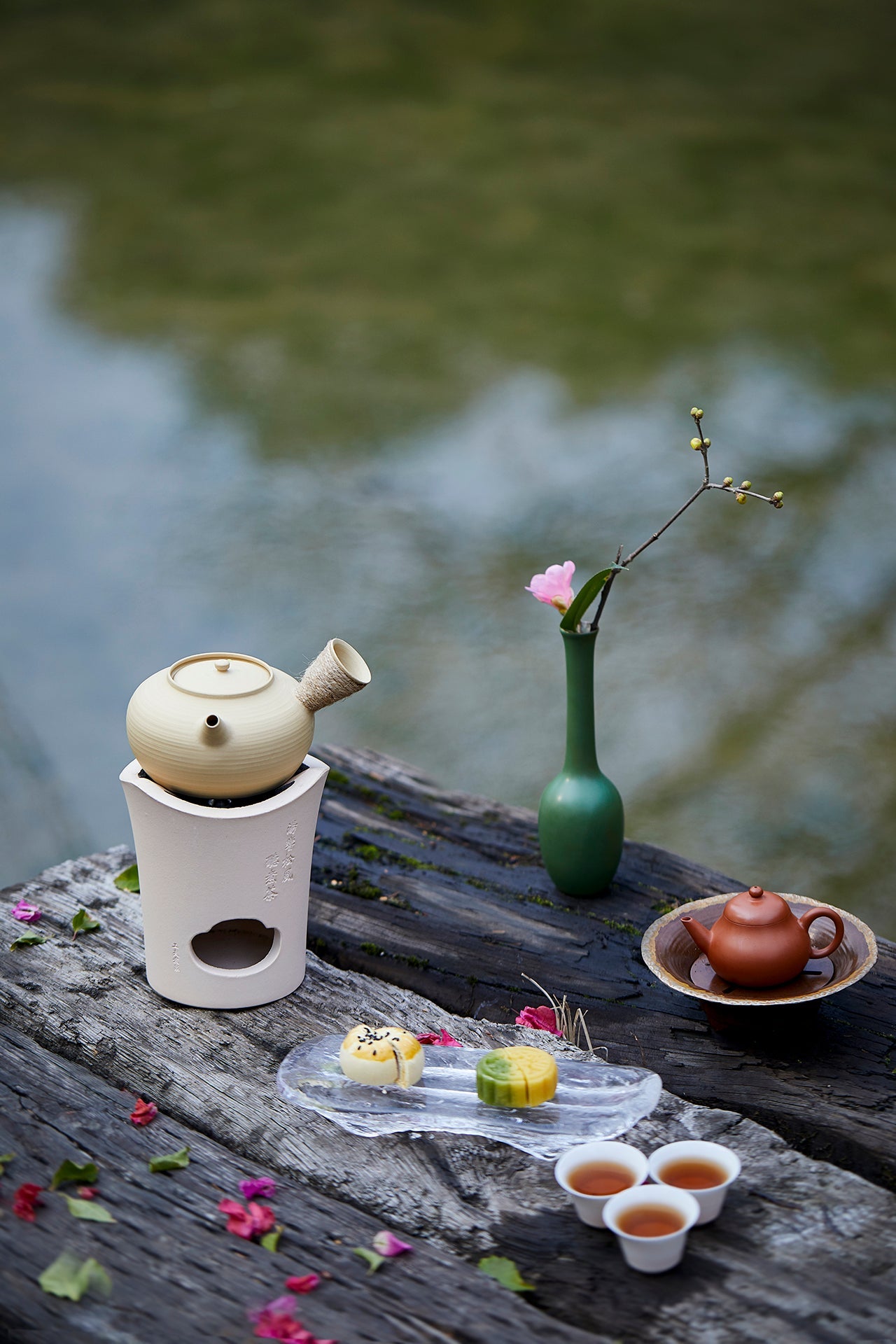 This is a pottery side handle kettle