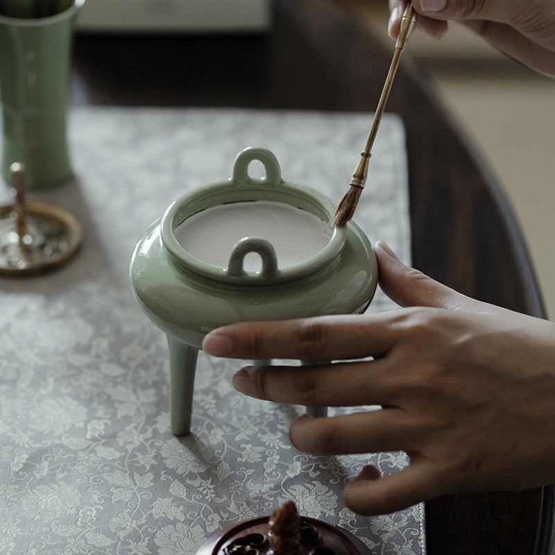 Handmade Porcelain Incense Burner with Copper Cover Home Indoor Song Dynasty Style