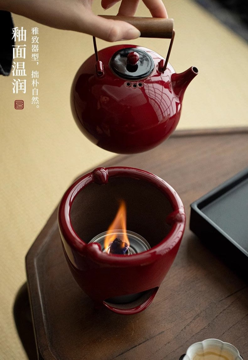 this is Chinese red kettle. this is a pottery kettle stove set