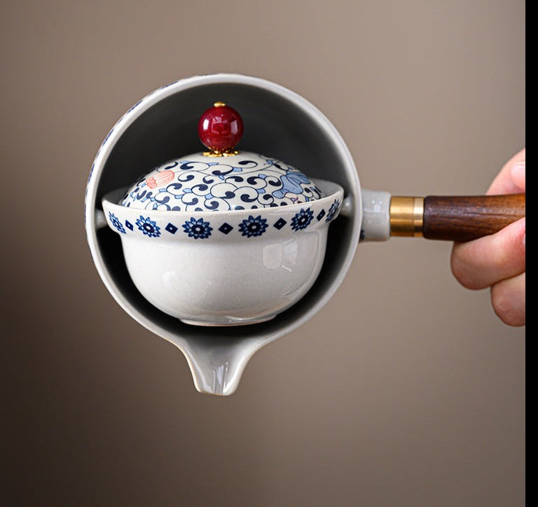 This is a side handle teapot set.this is a 360 rotating ceramic single teapot