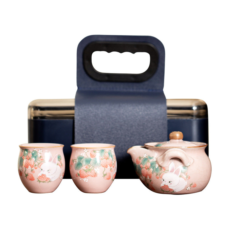 Chinese Ru Kiln Pink Pot Original Design Antique Song Dynasty Style Teapot One Pot Two Cups Portable Storage Travel Tea Set Small Set