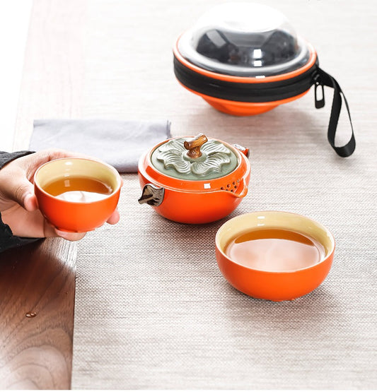 Handmade Original Teapot Simulated Persimmon Teapot Ceramic One Pot Two Cups Portable Storage Travel Tea Set Small Set