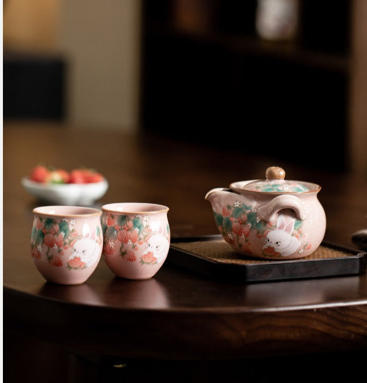 Chinese Ru Kiln Pink Pot Original Design Antique Song Dynasty Style Teapot One Pot Two Cups Portable Storage Travel Tea Set Small Set