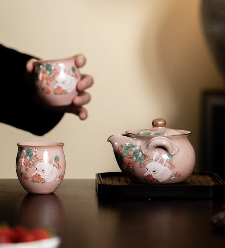 Chinese Ru Kiln Pink Pot Original Design Antique Song Dynasty Style Teapot One Pot Two Cups Portable Storage Travel Tea Set Small Set