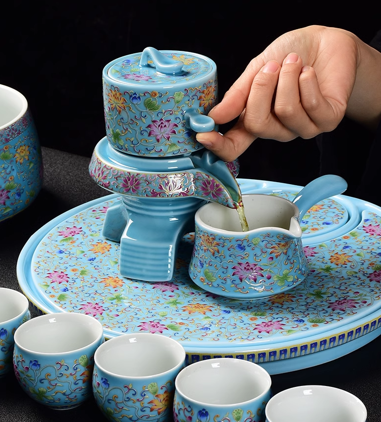 Handmade Original Enamel Ceramic Teapot Semi-automatic Stone Mill Shap ...