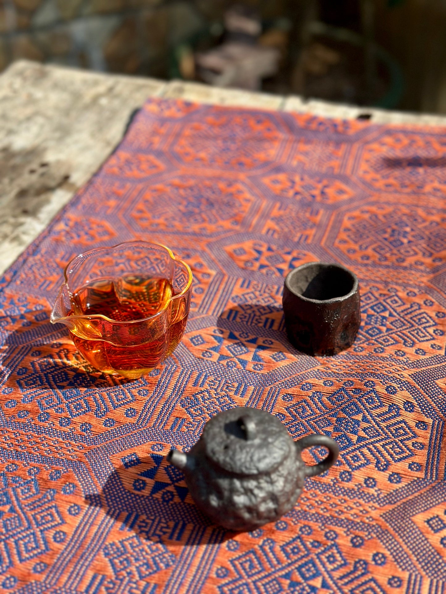 High-end Handcrafted Python Dragon Pattern Chinese Blue Orange Zhuang Brocade Silk Cloth Scarf Tea Table Cloth