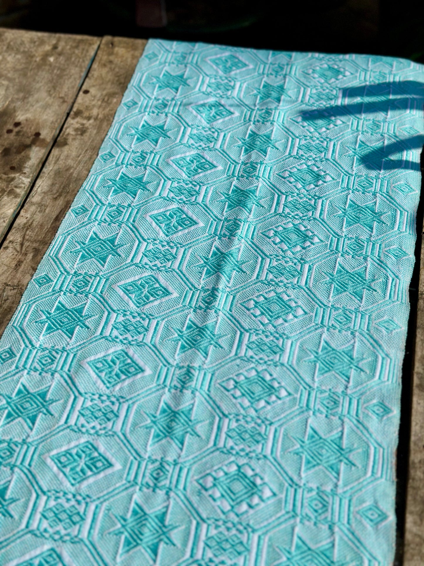 High-end Handcrafted Anise Pattern Chinese Glacier Blue Pattern Zhuang Brocade Silk Cloth Scarf Tea Table Cloth