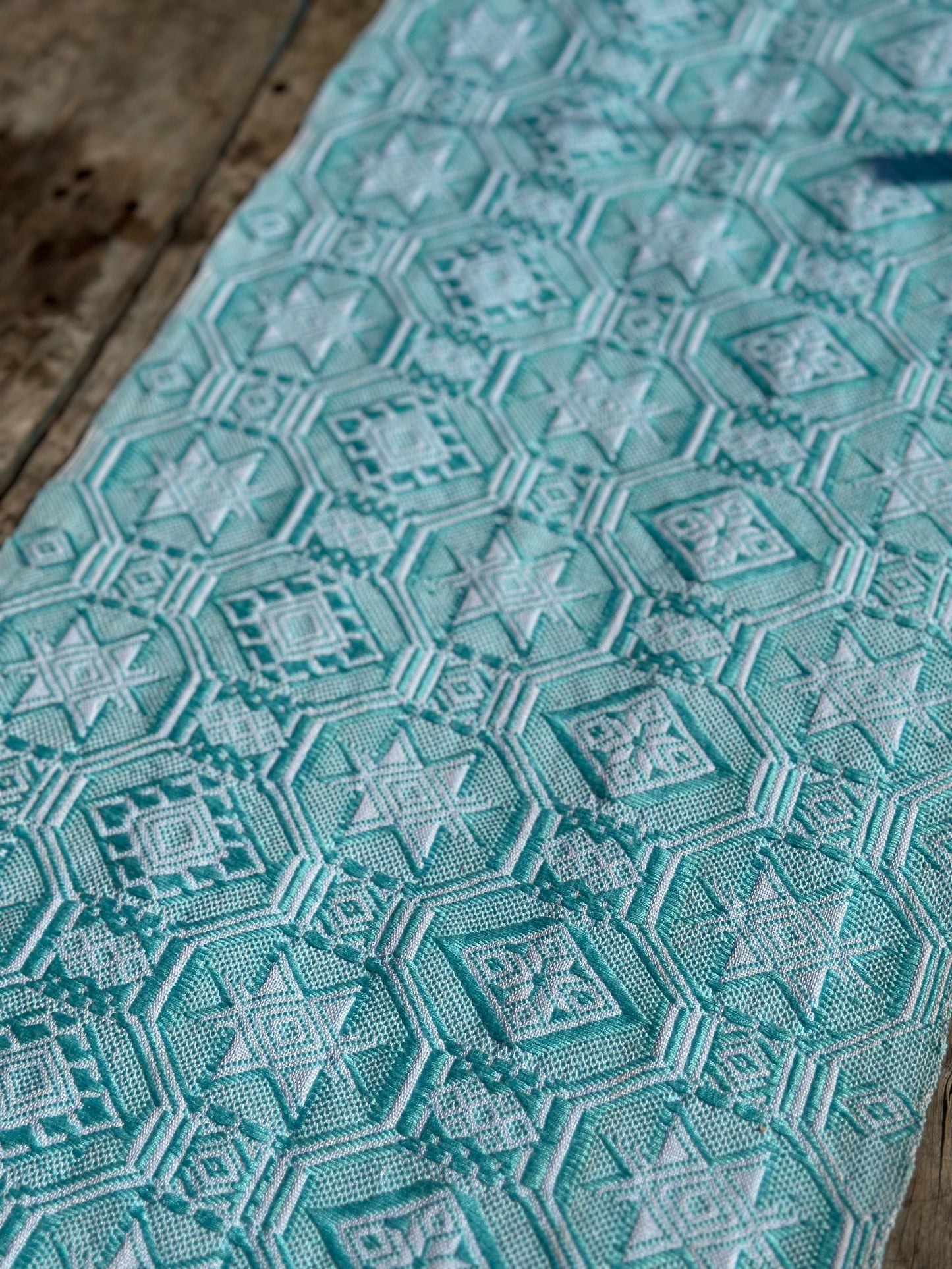 High-end Handcrafted Anise Pattern Chinese Glacier Blue Pattern Zhuang Brocade Silk Cloth Scarf Tea Table Cloth