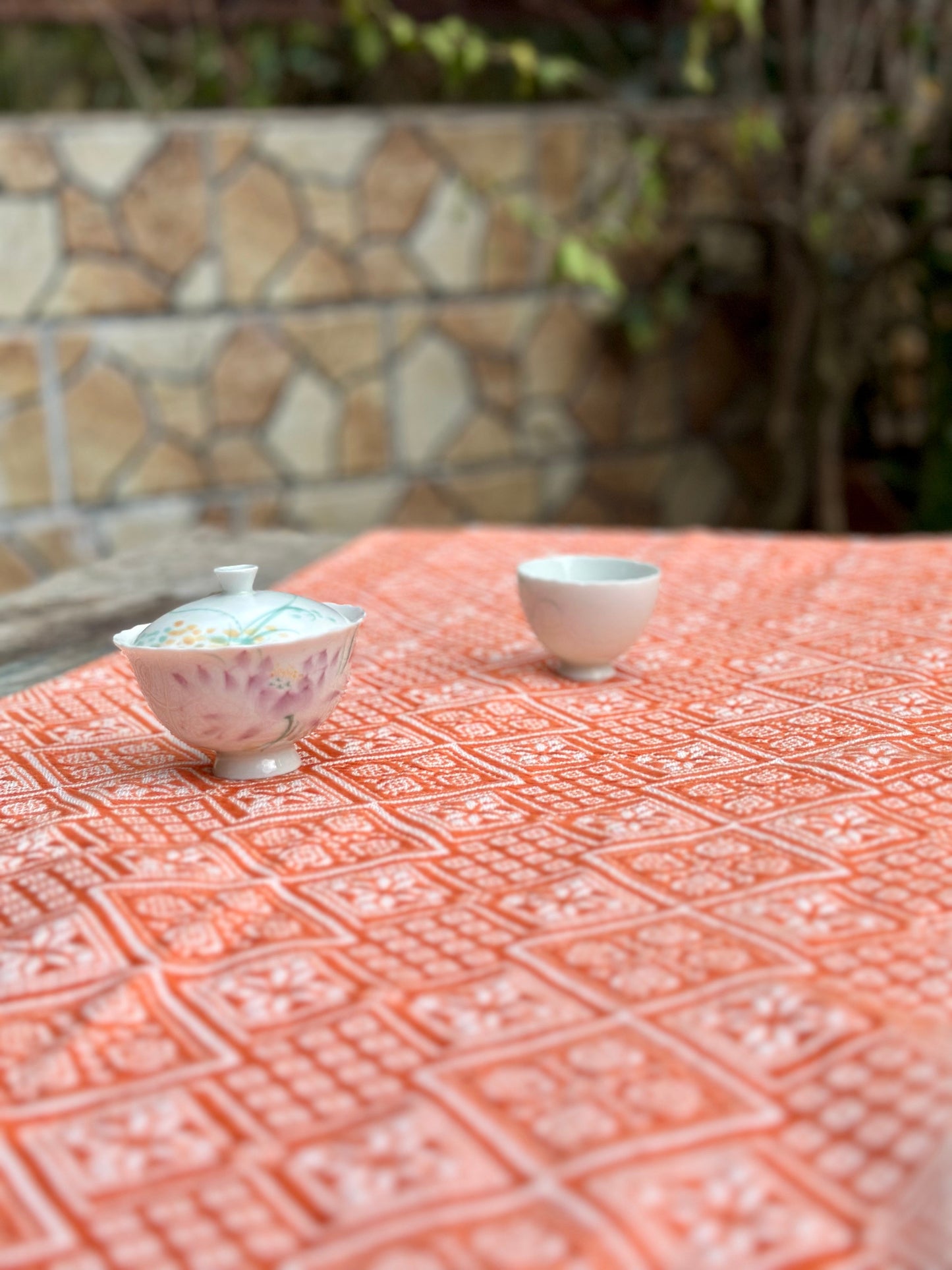 High-end Handcrafted Anise Pattern Chinese Orange White Zhuang Brocade Silk Cloth Scarf Tea Table Cloth