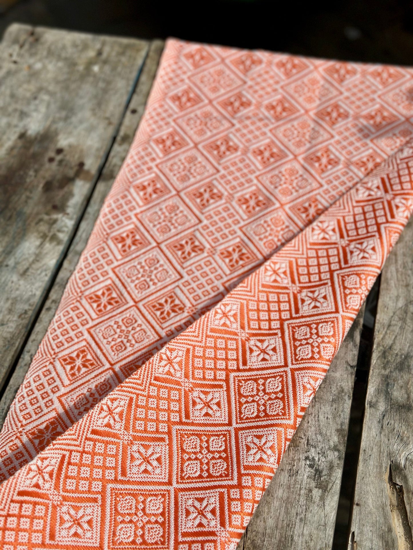 High-end Handcrafted Anise Pattern Chinese Orange White Zhuang Brocade Silk Cloth Scarf Tea Table Cloth