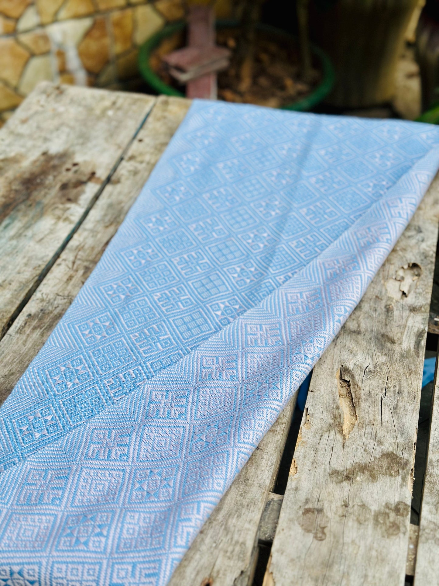 High-end Handcrafted  Swallow Field Anise Pattern Chinese Blue white Zhuang Brocade Silk Cloth Scarf Tea Table Cloth