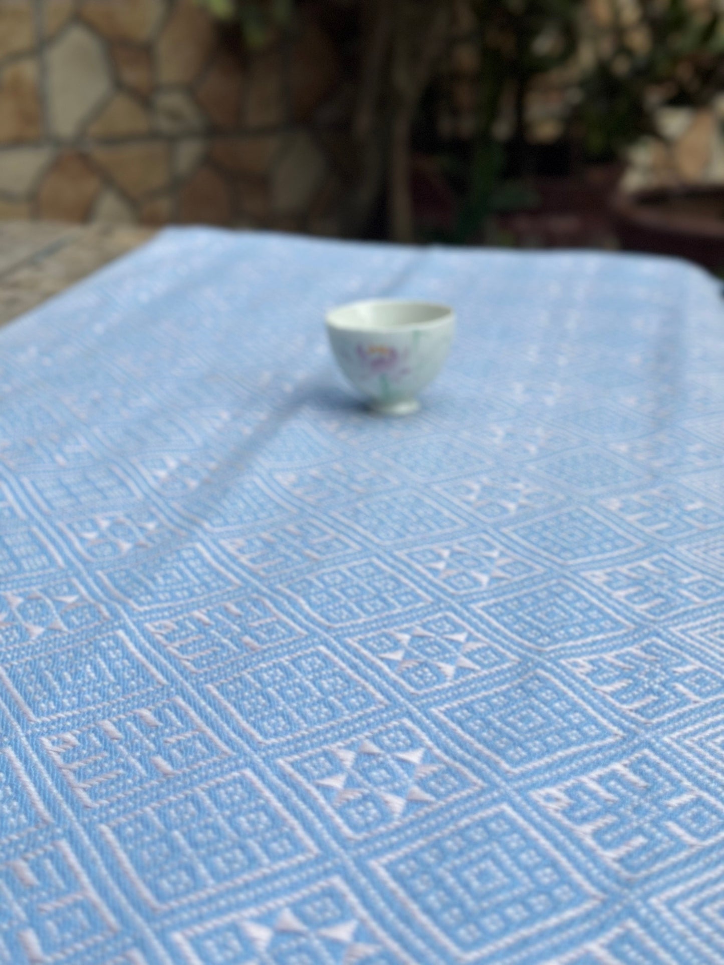 High-end Handcrafted  Swallow Field Anise Pattern Chinese Blue white Zhuang Brocade Silk Cloth Scarf Tea Table Cloth