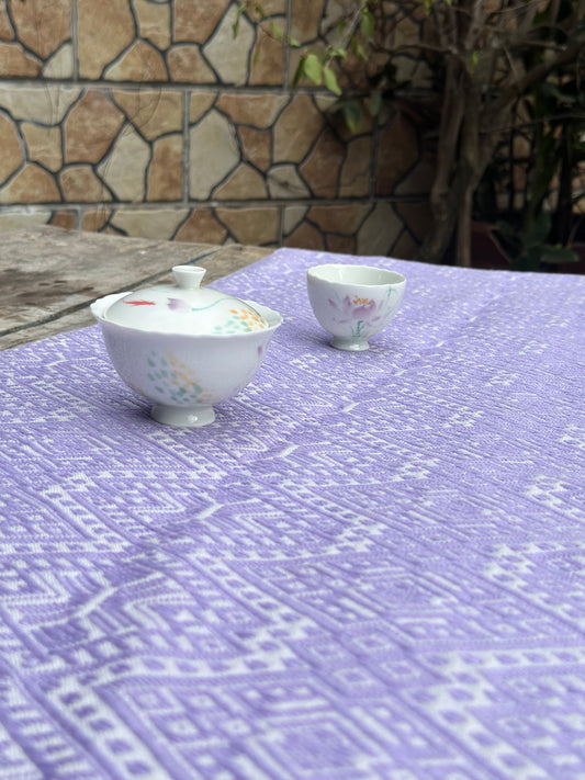 High-end Handcrafted Butterfly Field Pattern Chinese Purple White Zhuang Brocade Silk Cloth Scarf Tea Table Cloth