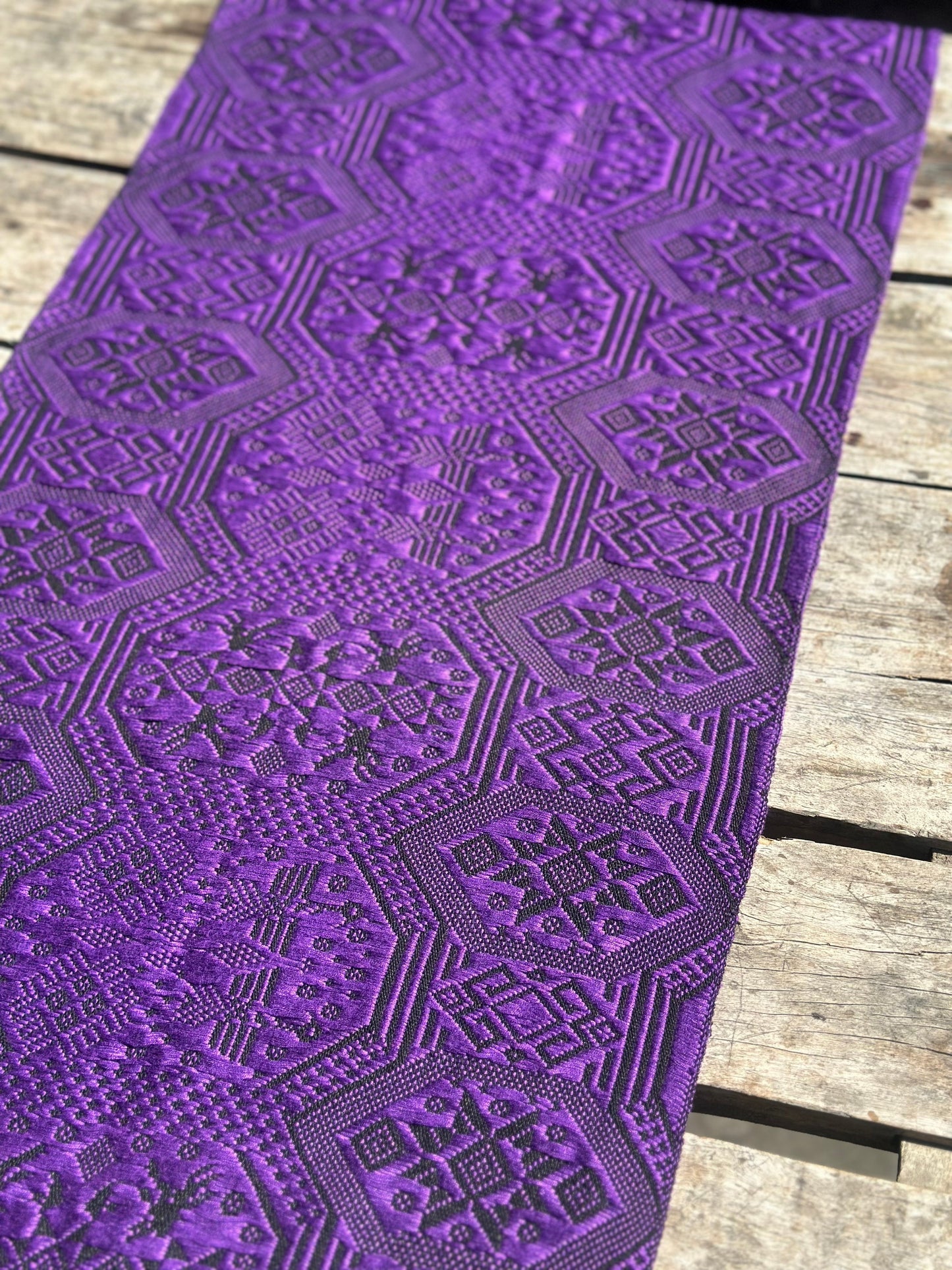 High-end Handcrafted Dragon Phoenix Pattern Chinese Purple Black Zhuang Brocade Silk Cloth Scarf Tea Table Cloth