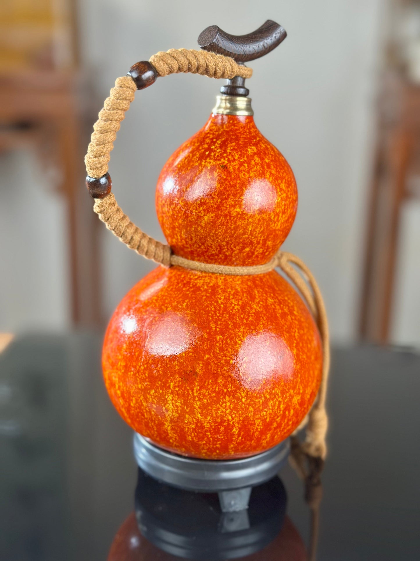Hand dyed Orange Chinese Lacquerware Hulu Natural Gourd Water Tea Container Classical Home Decor