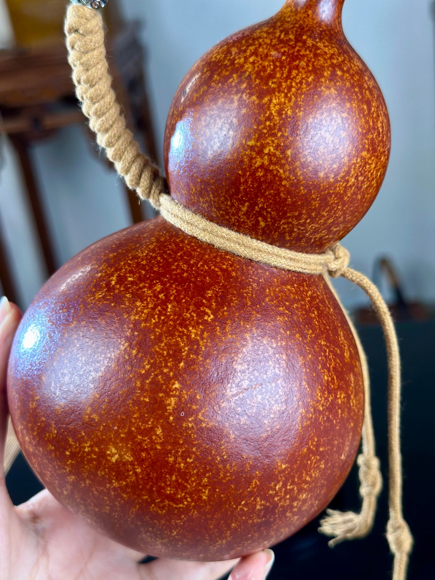 Hand dyed Brown Chinese Lacquerware Hulu Natural Gourd Water Tea Container Classical Home Decor