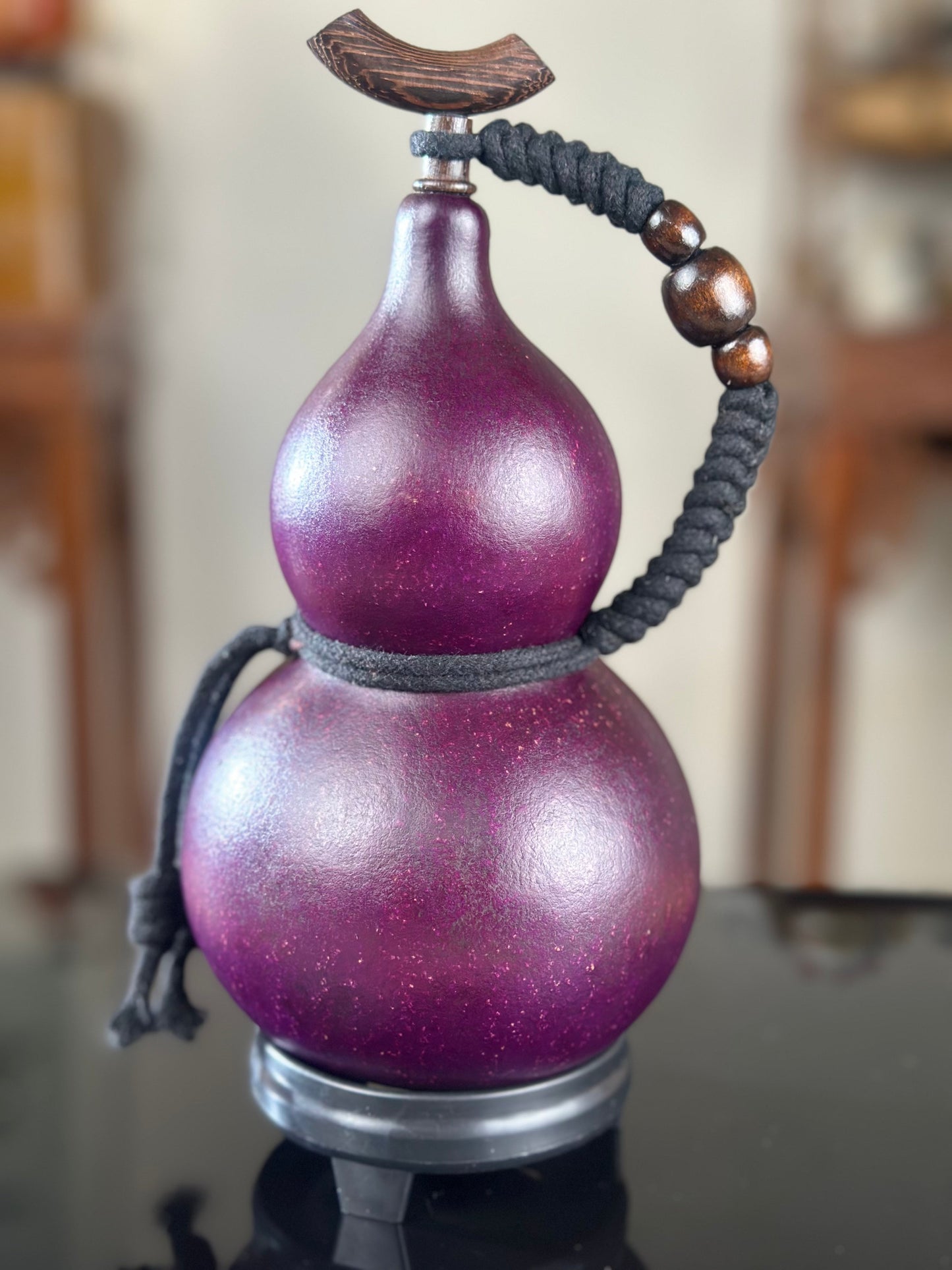 Hand dyed Royal Purple Chinese Lacquerware Fengshui Ornament Hulu Natural Gourd Water Tea Container Classical Home Decor