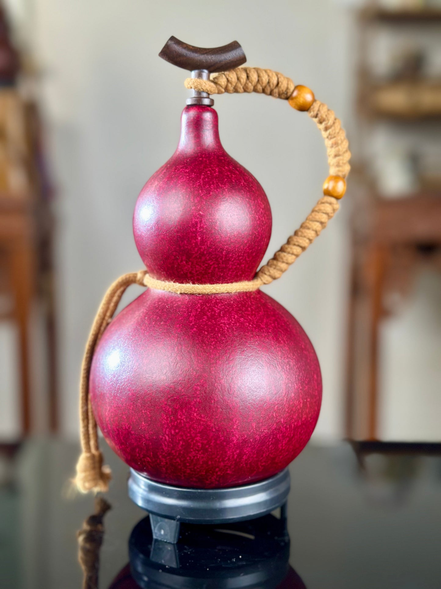 Hand dyed Golden Chinese Lacquerware Fengshui Ornament Hulu Natural Gourd Water Tea Container Classical Home Decor