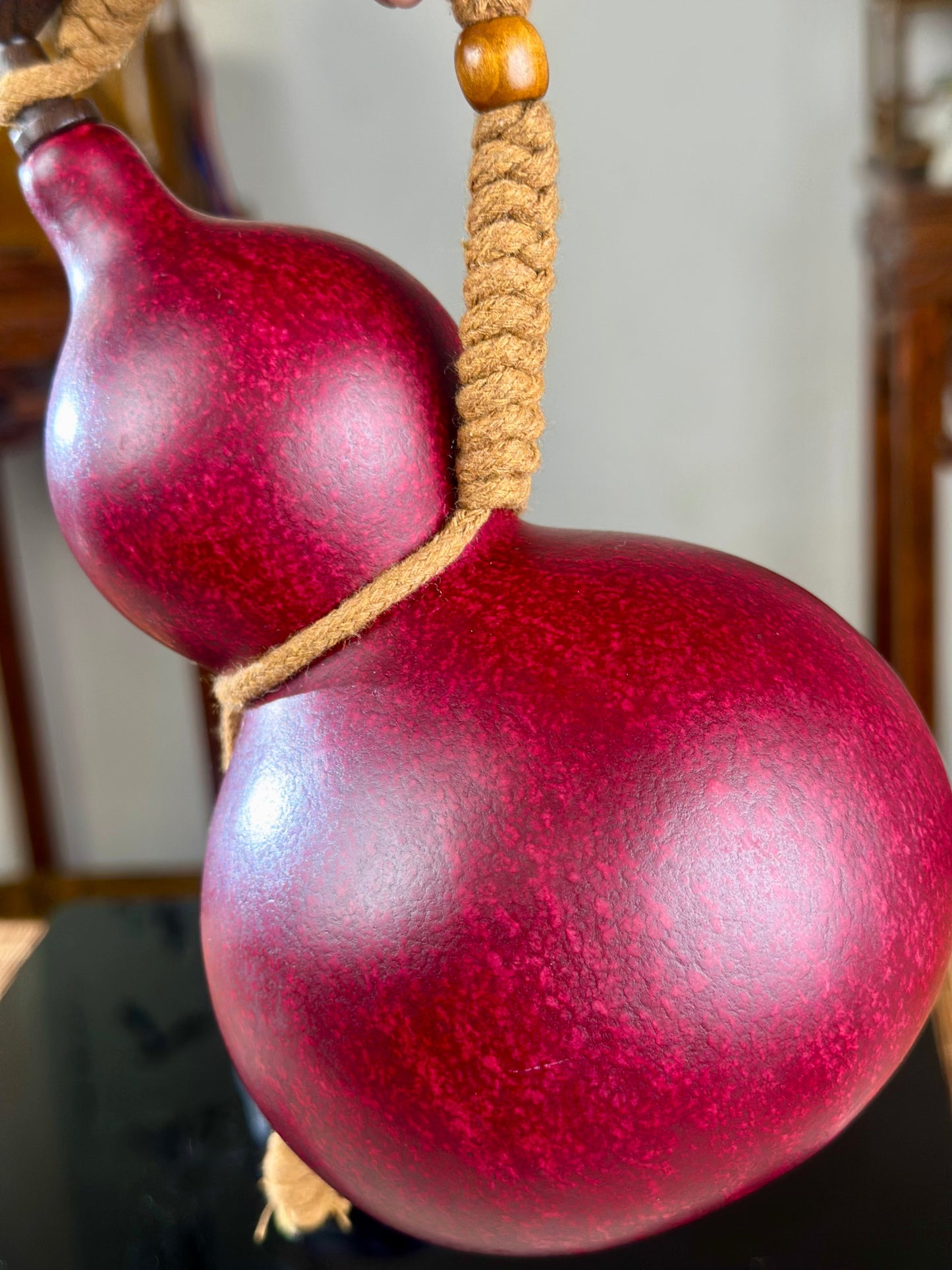 Hand dyed Golden Chinese Lacquerware Fengshui Ornament Hulu Natural Gourd Water Tea Container Classical Home Decor