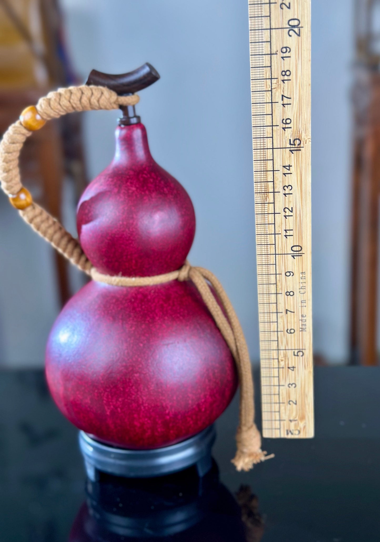 Hand dyed Golden Chinese Lacquerware Fengshui Ornament Hulu Natural Gourd Water Tea Container Classical Home Decor