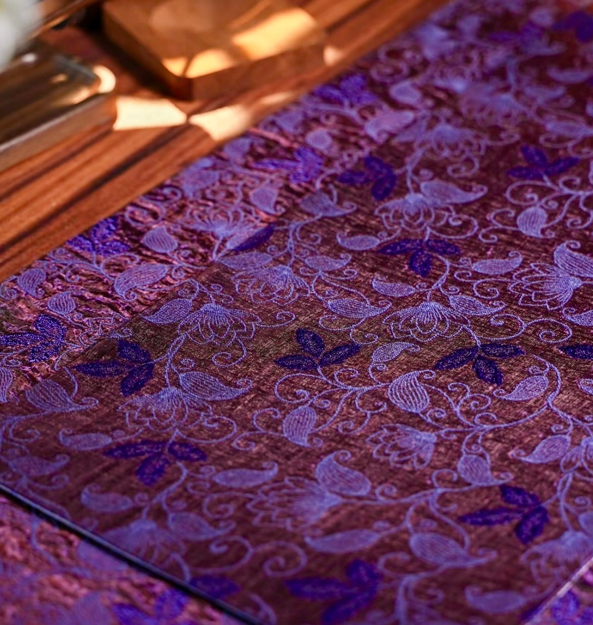 Handmade Chinese Original Purple Flower Broade Pattern Tea Table Cloth Chaxi Chabu Tea Accessory