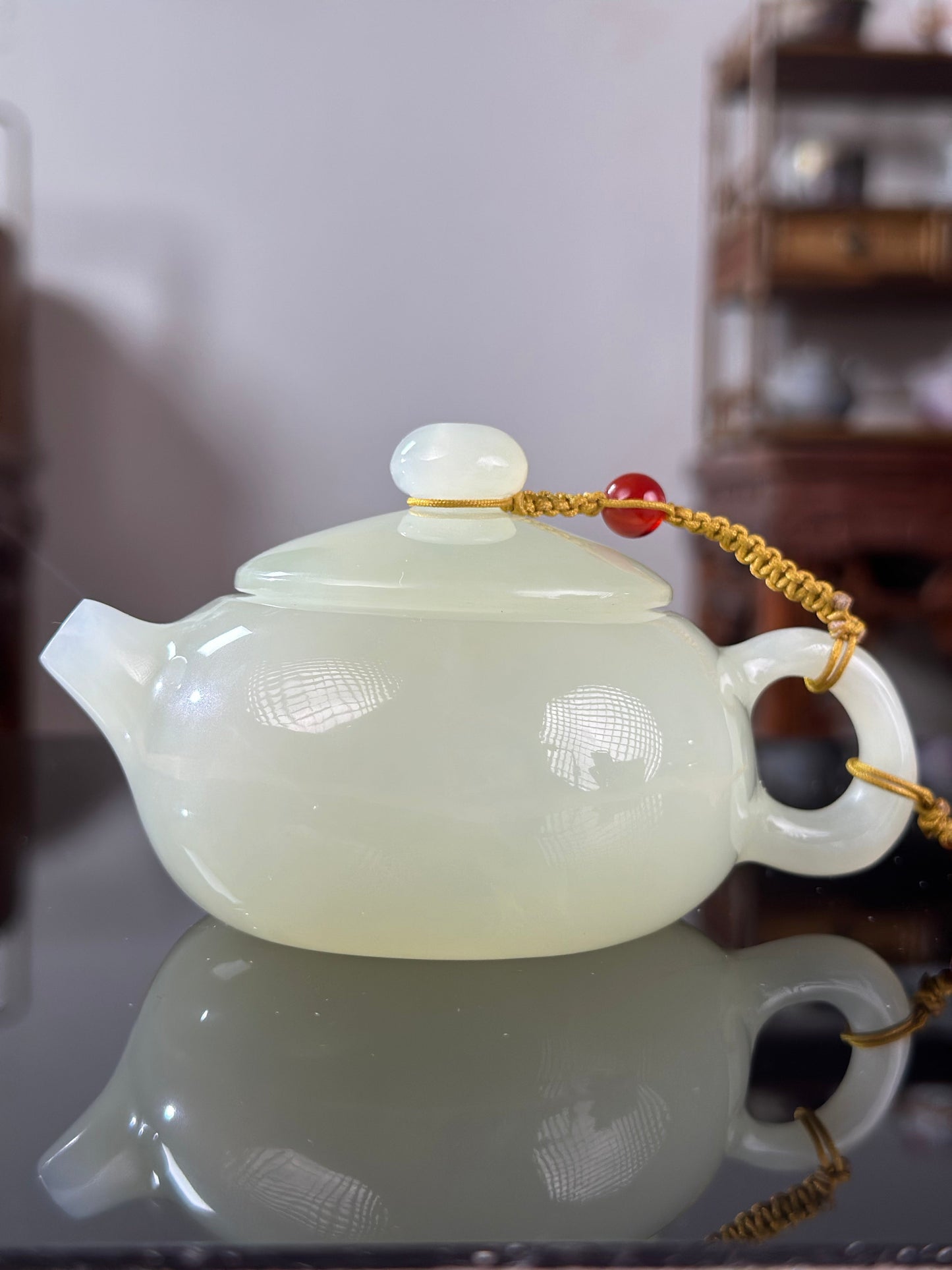Handcrafted Chinese Xiuyu Authentic Jade Xishi Shape Teapot Unique Artwork Jade Teaware