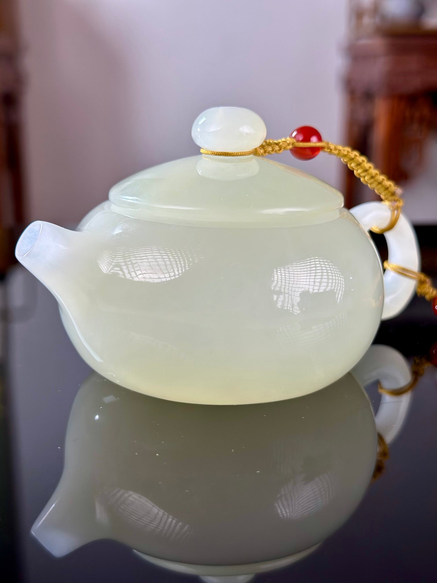 Handcrafted Chinese Xiuyu Authentic Jade Xishi Shape Teapot Unique Artwork Jade Teaware