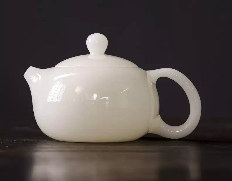 Handcrafted Chinese Yangzhiyu Ceramics  White Porcelain Teapot Artwork