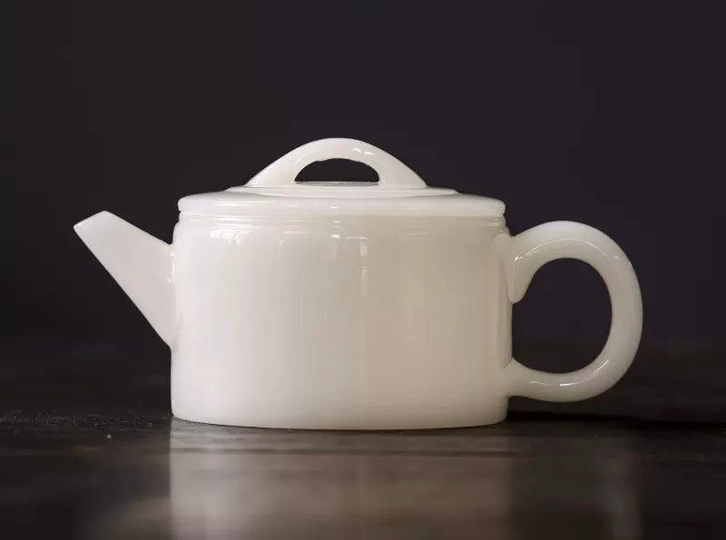 Handcrafted Chinese Yangzhiyu Ceramics  White Porcelain Teapot Artwork