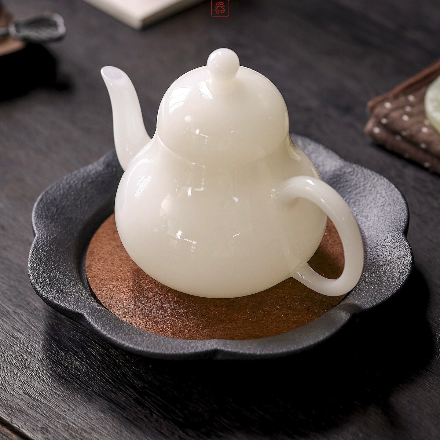Handcrafted Chinese Yangzhiyu Ceramics  White Porcelain Teapot Artwork