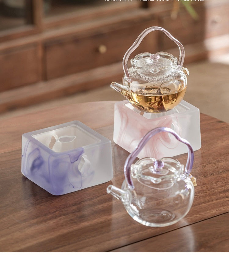 High Quality Flower Shape High Borosilicate Glass Teapot Kettle Mini Stove Set