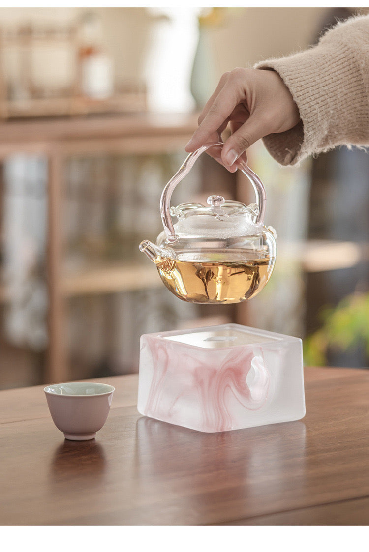 High Quality Flower Shape High Borosilicate Glass Teapot Kettle Mini Stove Set