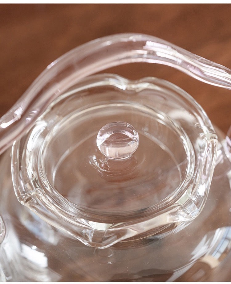 High Quality Flower Shape High Borosilicate Glass Teapot Kettle Mini Stove Set