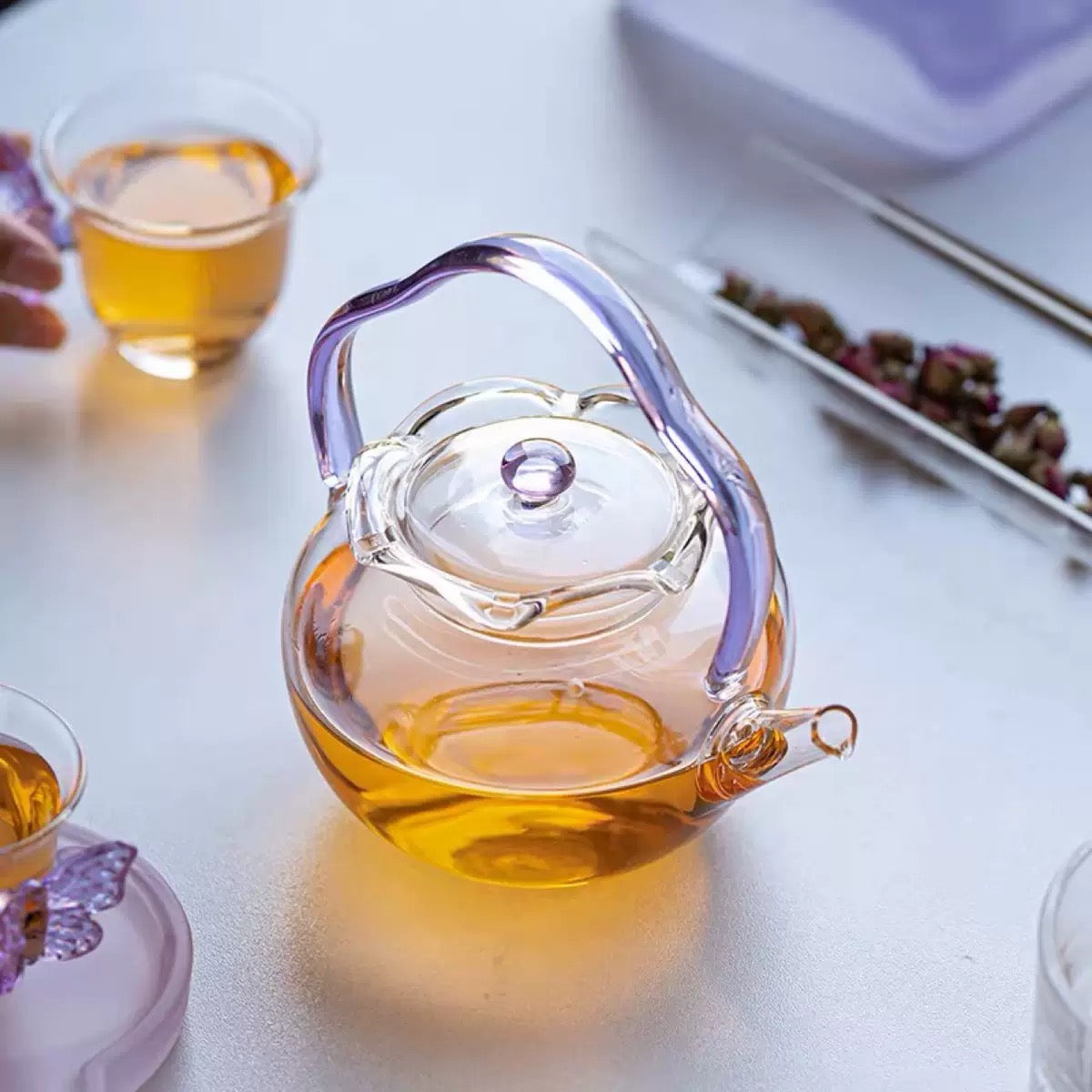 High Quality Flower Shape High Borosilicate Glass Teapot Kettle Mini Stove Set