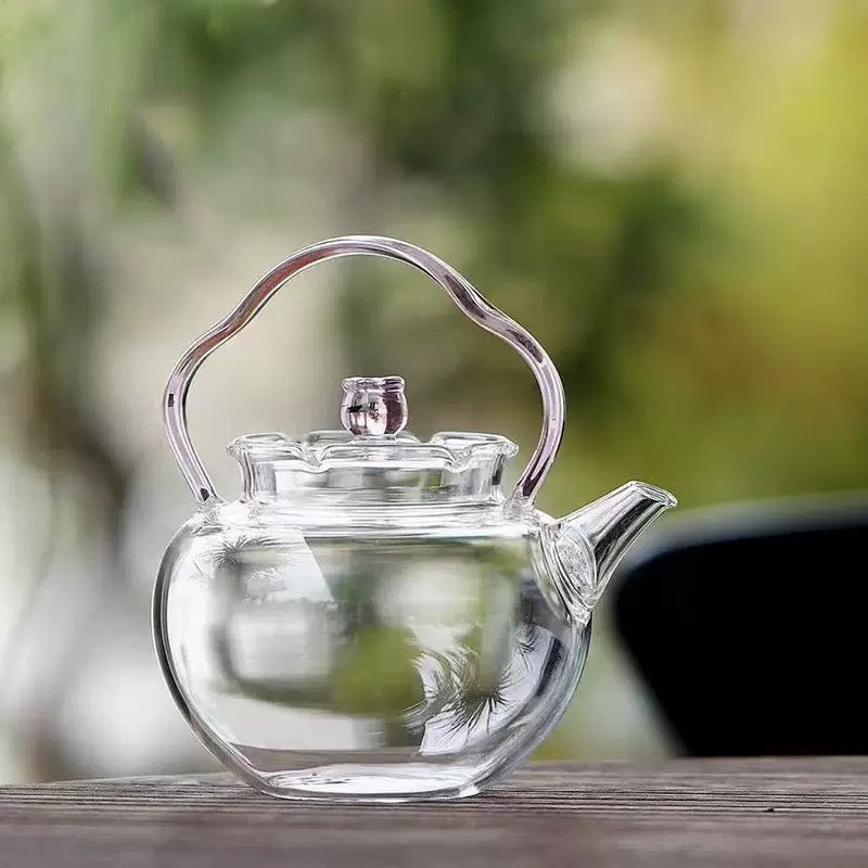 High Quality Flower Shape High Borosilicate Glass Teapot Kettle Mini Stove Set