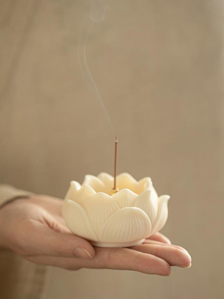 Hand Engraved Natural Tagua Bouddha Sculpture Lotus Shape Incense Holder Tea Pet