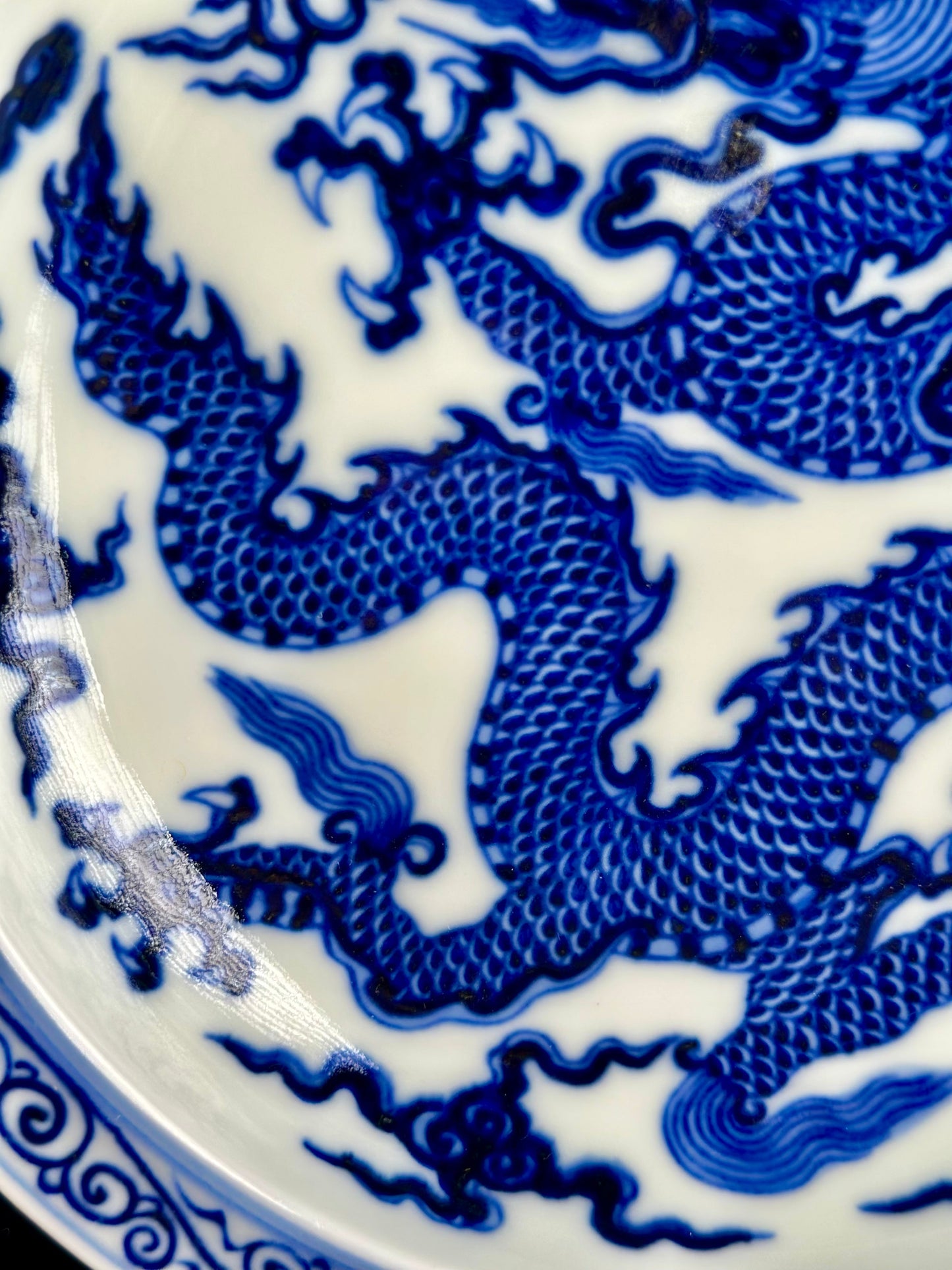 Chinese High-end Blue White Porcelain Handpainted Classic Xuande Dragon Pattern Tea tray Home Ornament Artwork Tray