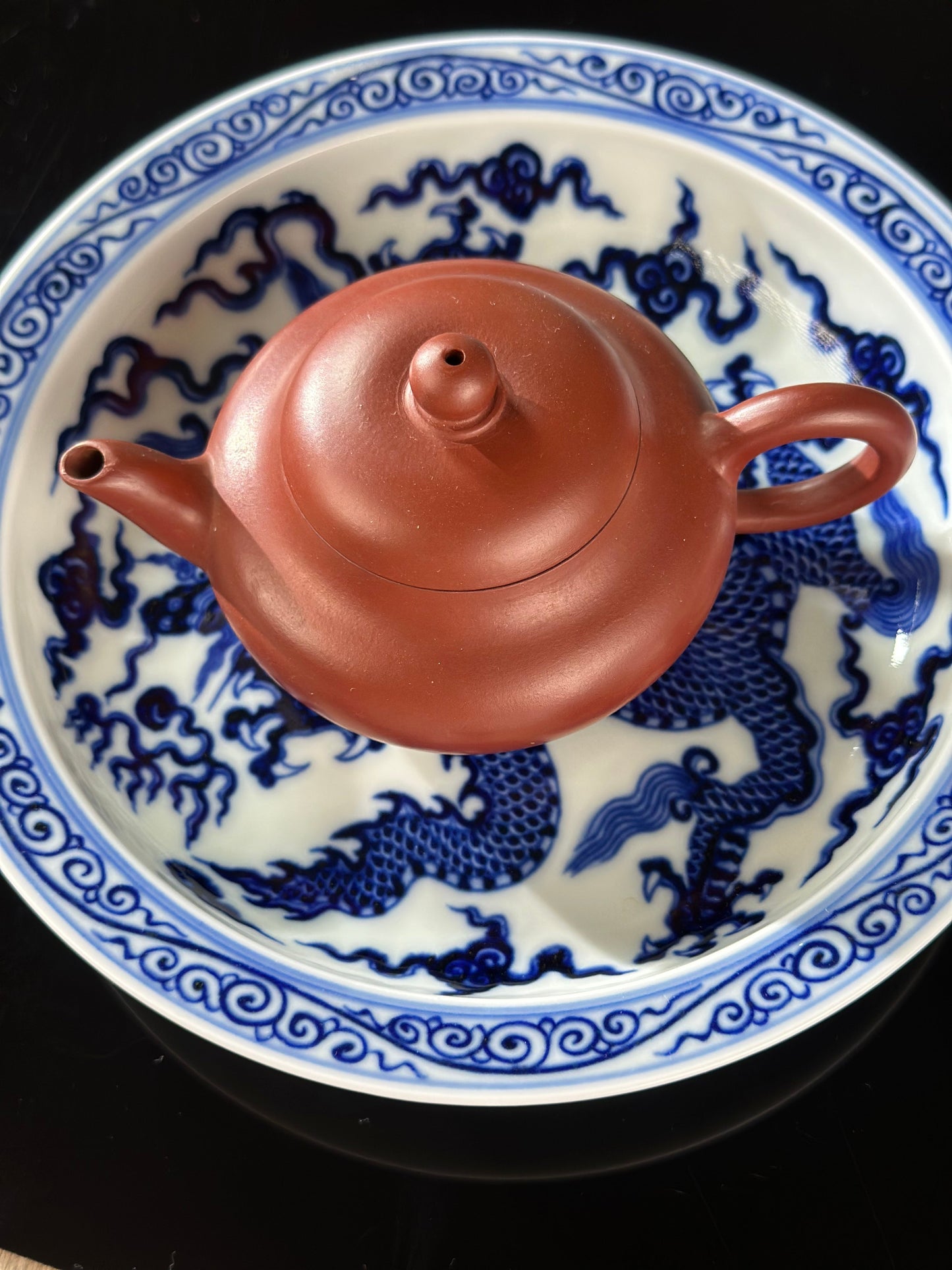 Chinese High-end Blue White Porcelain Handpainted Classic Xuande Dragon Pattern Tea tray Home Ornament Artwork Tray