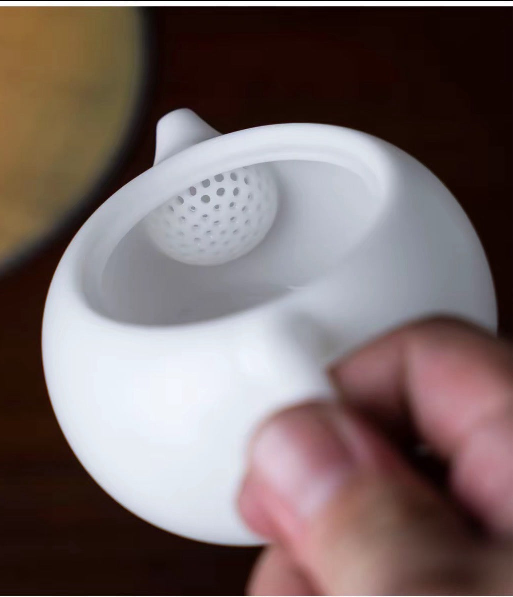 Handmade Rotating 360° Design Ivory-White Classic Xishi Shape Dehua Bingzhong Ice Grade White Porcelain Chinese Teapot 200ml