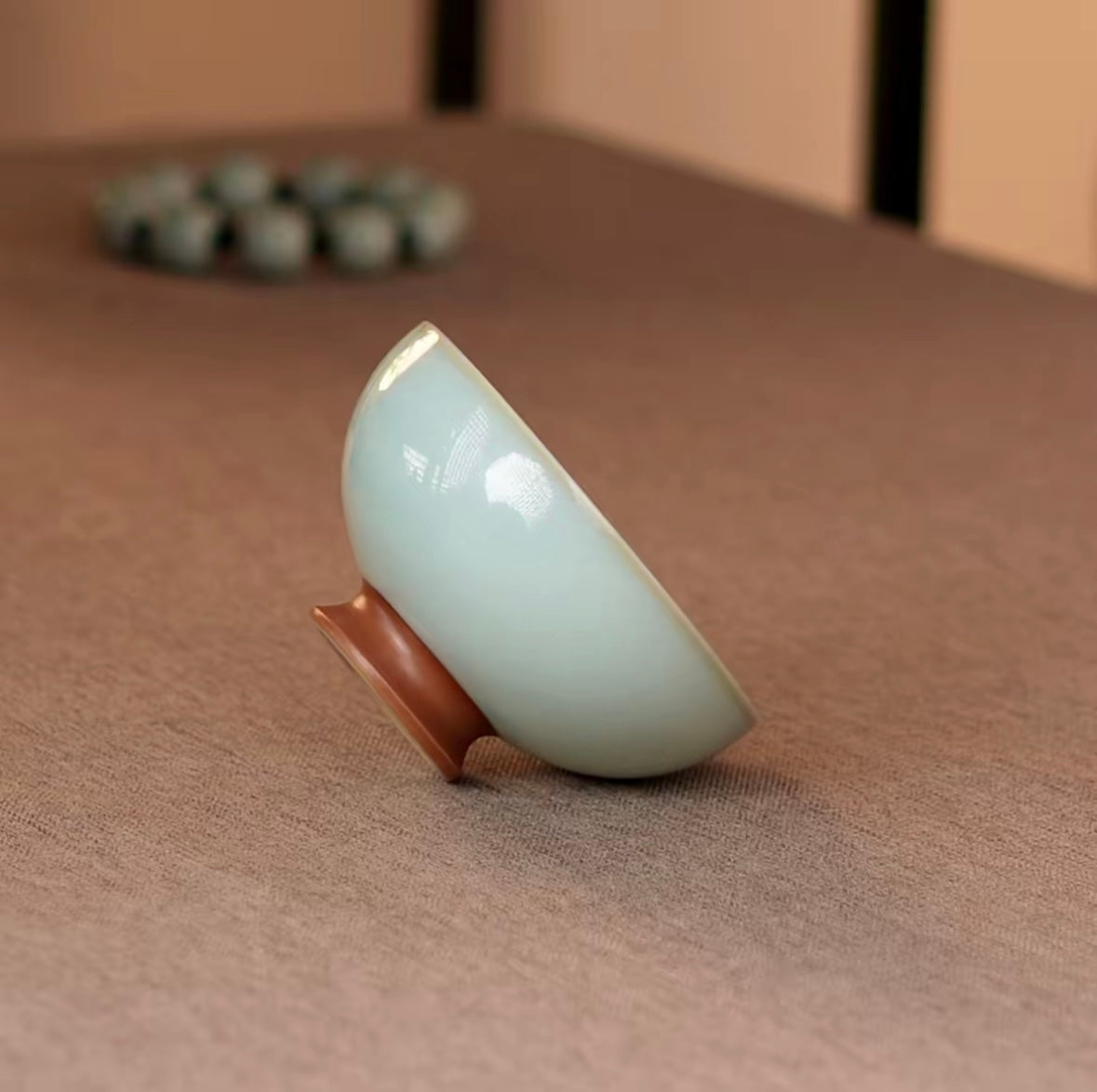 Handcrafted Ru Ware Classic Teacup Chinese High-class Ru Porcelain Ruyao High Feet Shape Cup