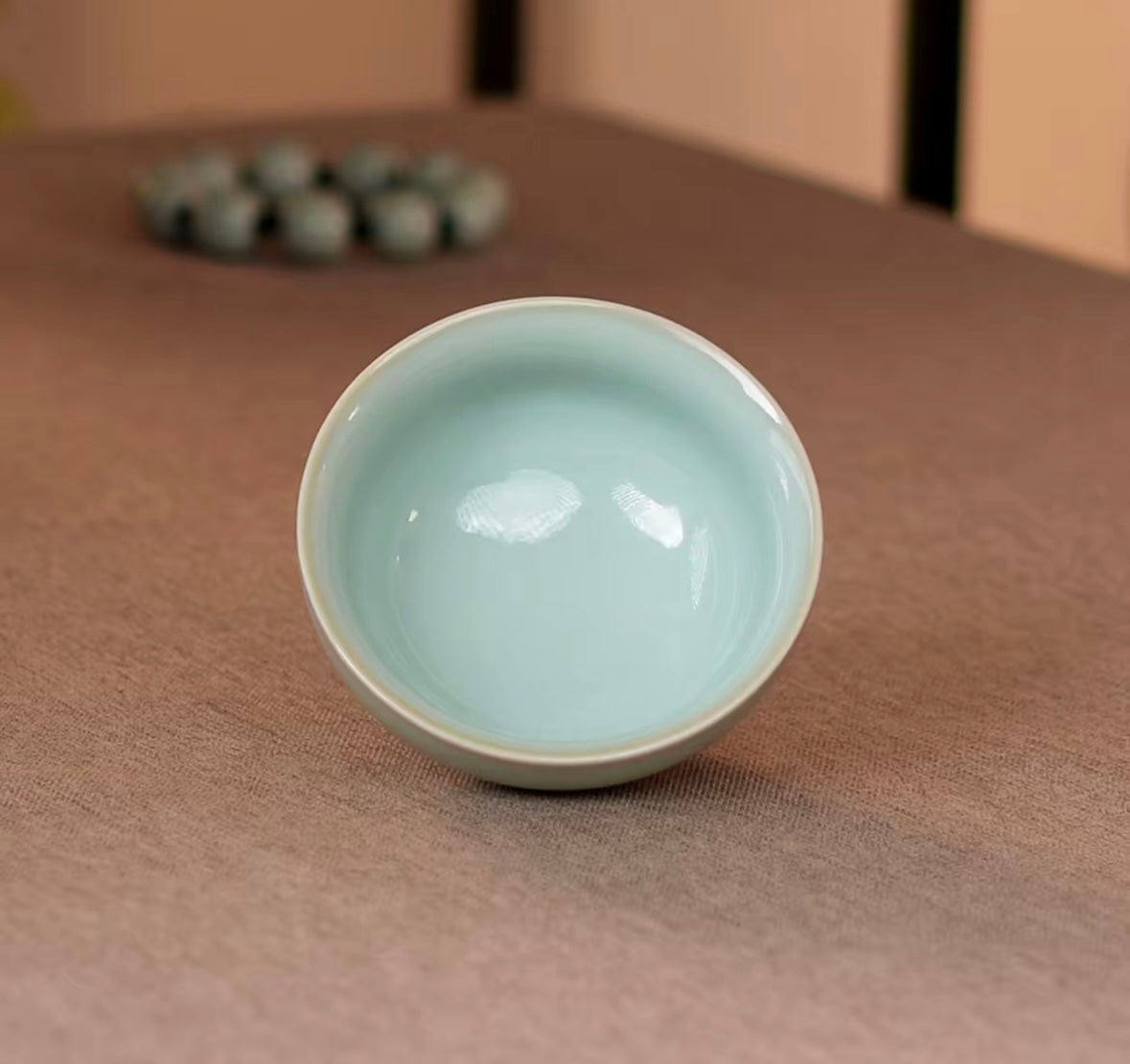 Handcrafted Ru Ware Classic Teacup Chinese High-class Ru Porcelain Ruyao High Feet Shape Cup