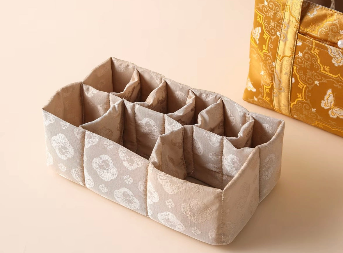 High-class Chinese Traditional Song Brocade Golden Butterfly Pattern Tea Bag Travel Cloth Bag Big Capacity Portable Storage Bag