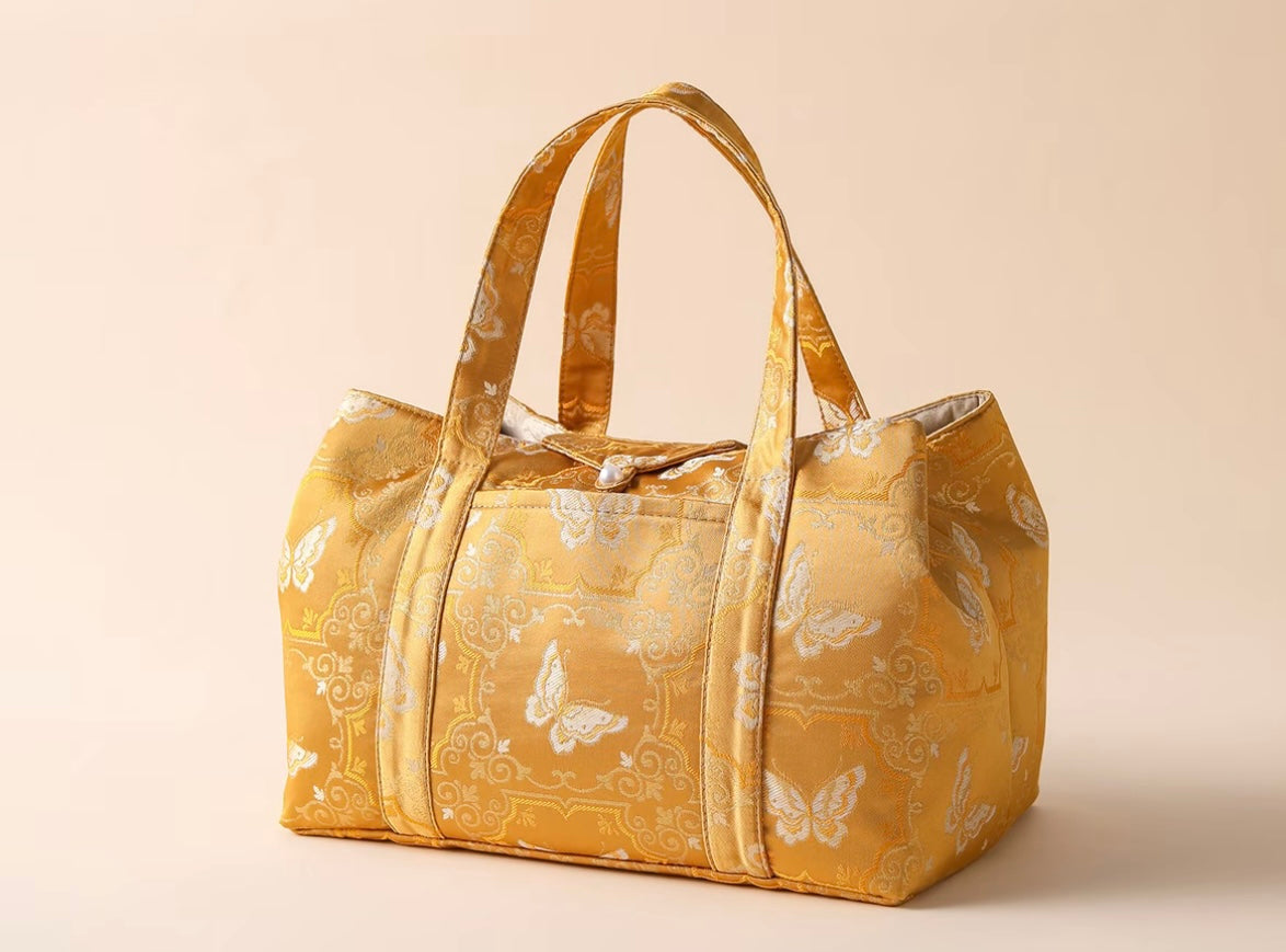 High-class Chinese Traditional Song Brocade Golden Butterfly Pattern Tea Bag Travel Cloth Bag Big Capacity Portable Storage Bag