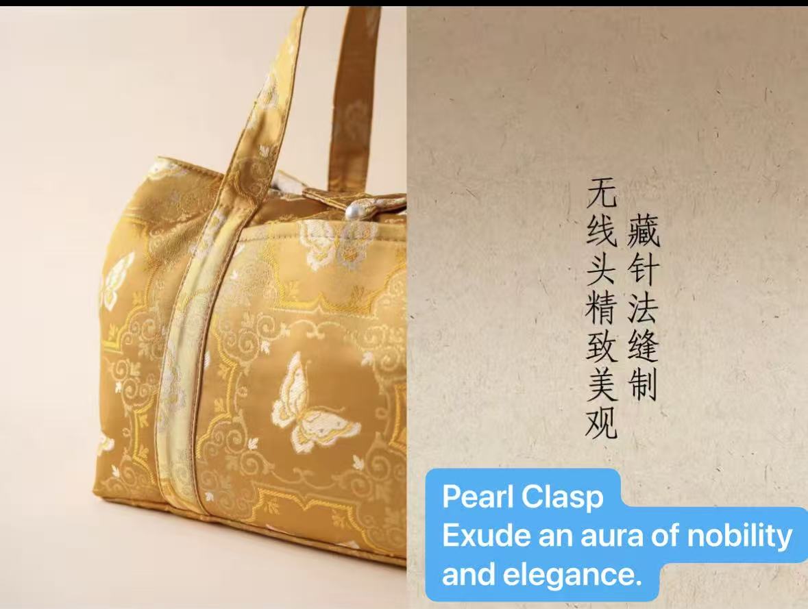 High-class Chinese Traditional Song Brocade Golden Butterfly Pattern Tea Bag Travel Cloth Bag Big Capacity Portable Storage Bag